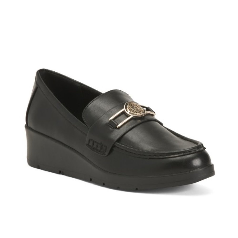 ANNE KLEIN   Black Wedge Comfort Heel Loafers   - Size 6.5